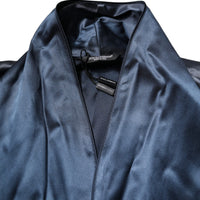 Dolce & Gabbana Blue Solid Silk Men Wrap Robe Coat Jacket