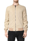 Dolce & Gabbana Beige Lambskin Full Zip Men Bomber Jacket