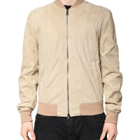 Dolce & Gabbana Beige Lambskin Full Zip Men Bomber Jacket