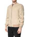 Dolce & Gabbana Beige Lambskin Full Zip Men Bomber Jacket