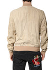 Dolce & Gabbana Beige Lambskin Full Zip Men Bomber Jacket