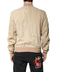 Dolce & Gabbana Beige Lambskin Full Zip Men Bomber Jacket