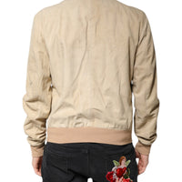 Dolce & Gabbana Beige Lambskin Full Zip Men Bomber Jacket