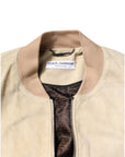 Dolce & Gabbana Beige Lambskin Full Zip Men Bomber Jacket