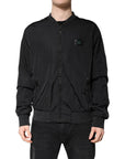 Dolce & Gabbana Black Nylon Logo Full Zip Bomber Jacket
