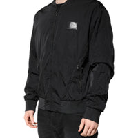 Dolce & Gabbana Black Nylon Logo Full Zip Bomber Jacket