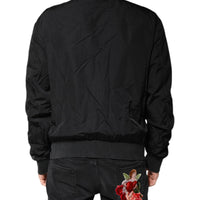 Dolce & Gabbana Black Nylon Logo Full Zip Bomber Jacket