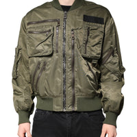 Dolce & Gabbana Green Nylon Full Zip Men Bomber Jacket