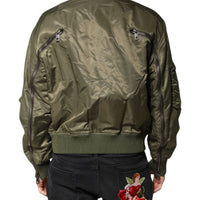 Dolce & Gabbana Green Nylon Full Zip Men Bomber Jacket