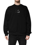 Dolce & Gabbana Black Cotton DG Crew Neck Pullover Sweater