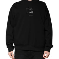 Dolce & Gabbana Black Cotton DG Crew Neck Pullover Sweater