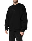 Dolce & Gabbana Black Cotton DG Crew Neck Pullover Sweater