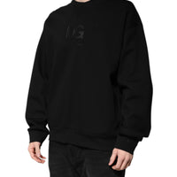 Dolce & Gabbana Black Cotton DG Crew Neck Pullover Sweater