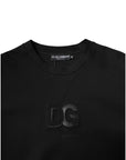 Dolce & Gabbana Black Cotton DG Crew Neck Pullover Sweater