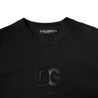 Dolce & Gabbana Black Cotton DG Crew Neck Pullover Sweater
