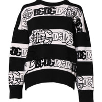 Dolce & Gabbana Black White Logo Print Wool Pullover Sweater