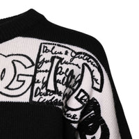 Dolce & Gabbana Black White Logo Print Wool Pullover Sweater