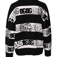 Dolce & Gabbana Black White Logo Print Wool Pullover Sweater