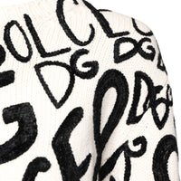 Dolce & Gabbana White Black Logo Print Women Pullover Sweater