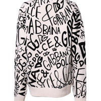 Dolce & Gabbana White Black Logo Print Women Pullover Sweater