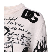 Dolce & Gabbana White Black Logo Print Women Pullover Sweater