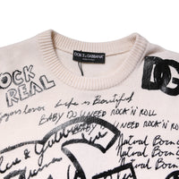 Dolce & Gabbana White Black Logo Print Women Pullover Sweater