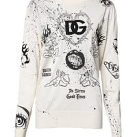 Dolce & Gabbana White Logo Angel Print Women Pullover Sweater