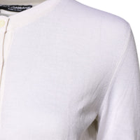 Dolce & Gabbana White Cashmere Crew Neck Top Cardigan Sweater