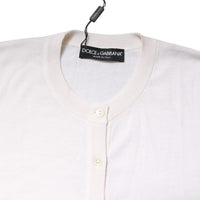 Dolce & Gabbana White Cashmere Crew Neck Top Cardigan Sweater