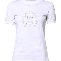 Dolce & Gabbana White Cotton Floral Logo Crew Neck T-shirt