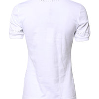 Dolce & Gabbana White Cotton Floral Logo Crew Neck T-shirt