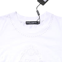 Dolce & Gabbana White Cotton Floral Logo Crew Neck T-shirt