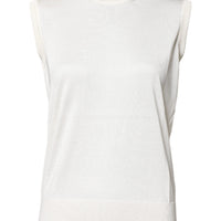 Dolce & Gabbana White Silk Round Neck Sleeveless Tank Top