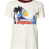 Dolce & Gabbana White Cotton Print Short Sleeves Top T-shirt