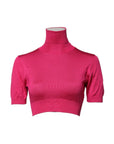Dolce & Gabbana Pink Silk Knitted Turtleneck Cropped Top