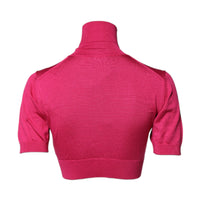 Dolce & Gabbana Pink Silk Knitted Turtleneck Cropped Top