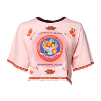 Dolce & Gabbana Pink Print Cotton Short Sleeves Cropped Top