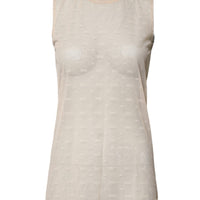 Dolce & Gabbana Ivory Nylon Logo See Through Sleeveless Tank Top