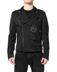Dolce & Gabbana Black Brocade Cotton Full Zip Biker Jacket
