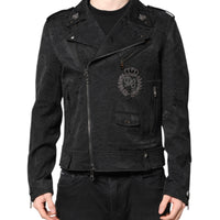 Dolce & Gabbana Black Brocade Cotton Full Zip Biker Jacket