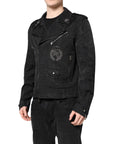 Dolce & Gabbana Black Brocade Cotton Full Zip Biker Jacket