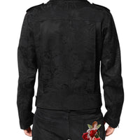 Dolce & Gabbana Black Brocade Cotton Full Zip Biker Jacket