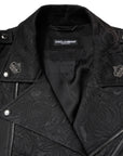Dolce & Gabbana Black Brocade Cotton Full Zip Biker Jacket