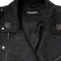Dolce & Gabbana Black Brocade Cotton Full Zip Biker Jacket