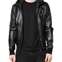 Dolce & Gabbana Black Lambskin Leather Full Zip Biker Jacket