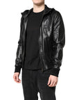Dolce & Gabbana Black Lambskin Leather Full Zip Biker Jacket