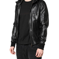 Dolce & Gabbana Black Lambskin Leather Full Zip Biker Jacket