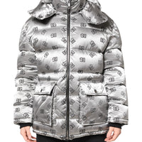 Dolce & Gabbana Silver Logo Full Zip Hooded Quilted Jacket
