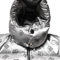 Dolce & Gabbana Silver Logo Full Zip Hooded Quilted Jacket