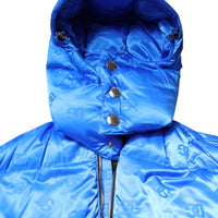 Dolce & Gabbana Blue Logo Full Zip Hooded Quilted Jacket